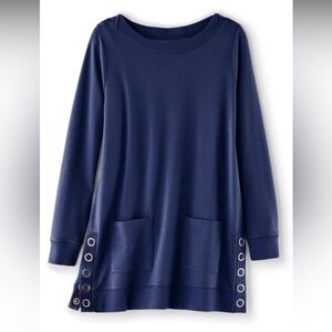 Soft Surroundings Navy Tunic Top with Grommet Detail